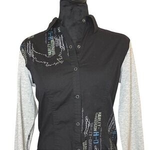 VTG Harley Davidson Button Down Rhinestone Blouse Eagle Logo Y2K Top SZ S